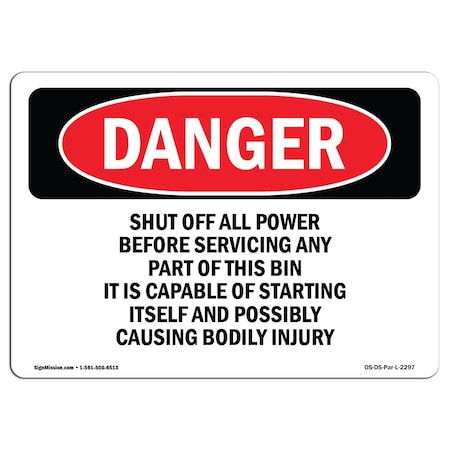 Signmission OSHA Danger, Shut Off All Power Before Servicing Any, 10in X 7in Aluminum, 10" W, 7" H, Landscape OS-DS-A-710-L-2297